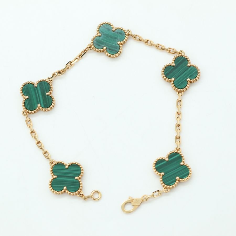 (大全配♥️) Van Cleef & Arpels 孔雀石 Vintage Alhambra 五花 🌸 手鍊 四葉 幸運圖案-5