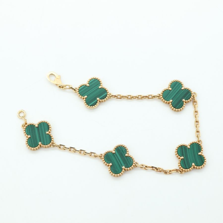 (大全配♥️) Van Cleef & Arpels 孔雀石 Vintage Alhambra 五花 🌸 手鍊 四葉 幸運圖案-6