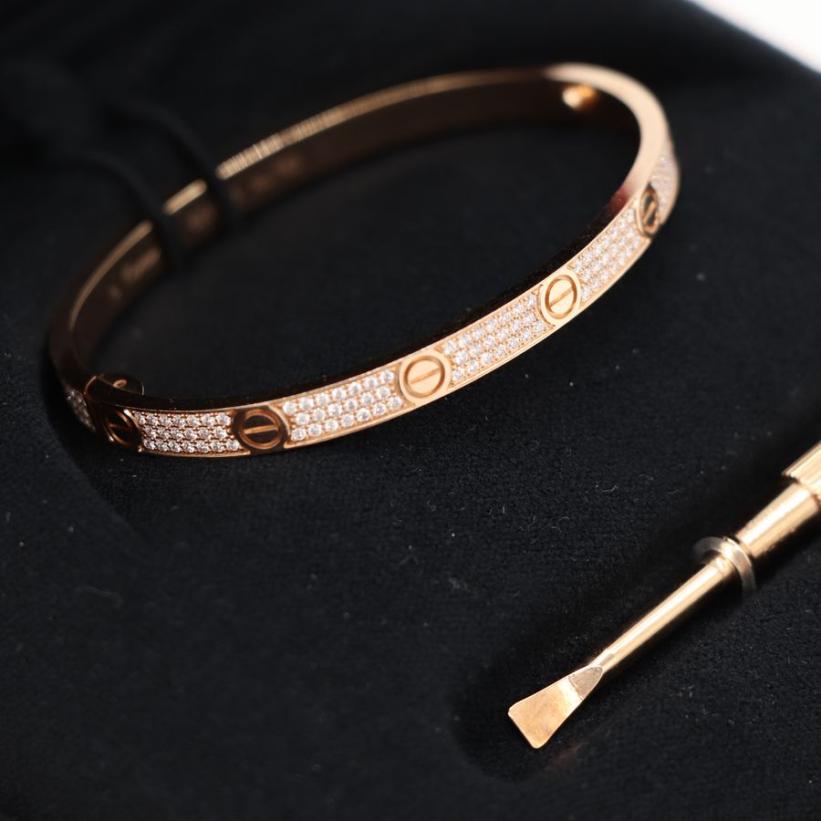 Cartier 卡地亞 Love 18K玫瑰金 窄版滿天星鑽石手環 Size 16 Bracelet-3