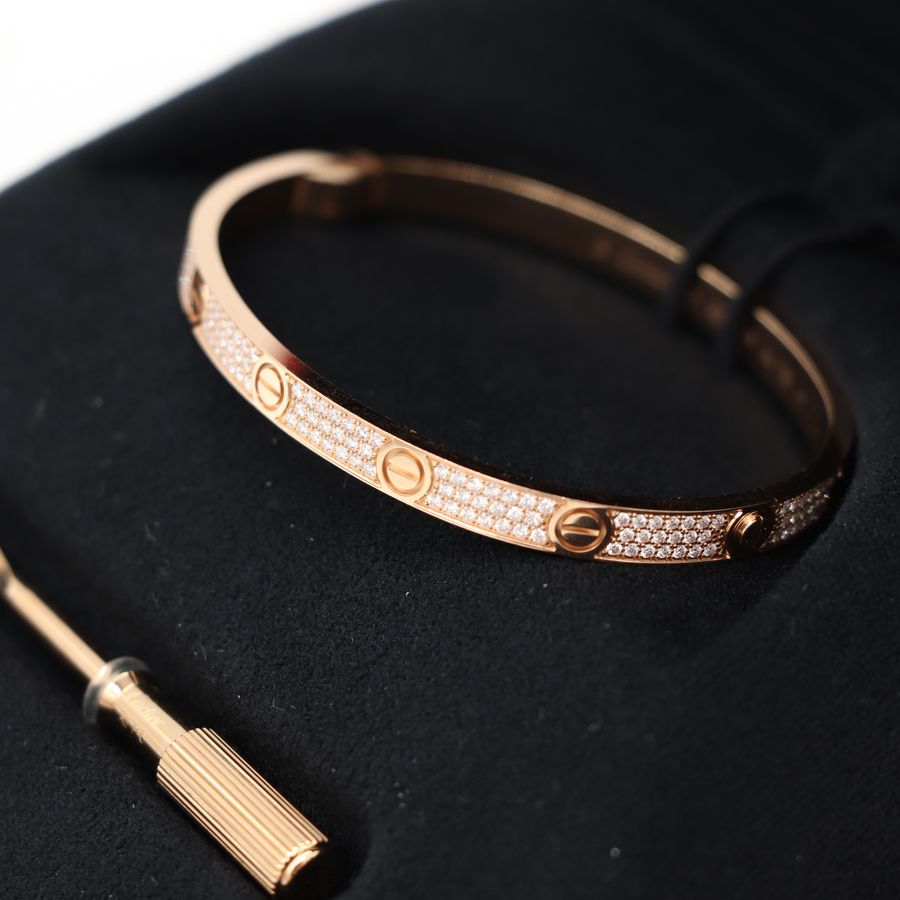 Cartier 卡地亞 Love 18K玫瑰金 窄版滿天星鑽石手環 Size 16 Bracelet-4