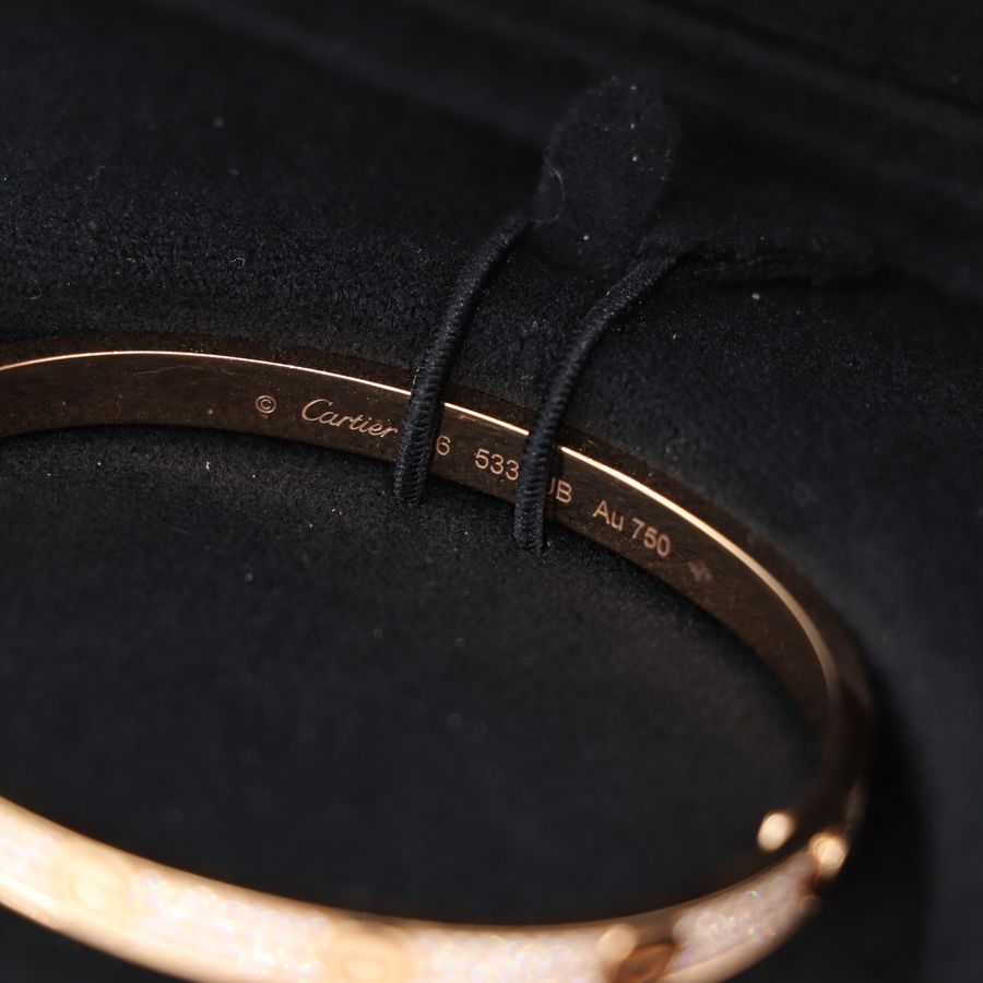Cartier 卡地亞 Love 18K玫瑰金 窄版滿天星鑽石手環 Size 16 Bracelet-5