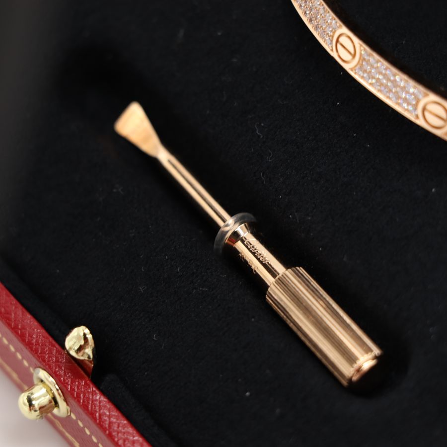 Cartier 卡地亞 Love 18K玫瑰金 窄版滿天星鑽石手環 Size 16 Bracelet-6