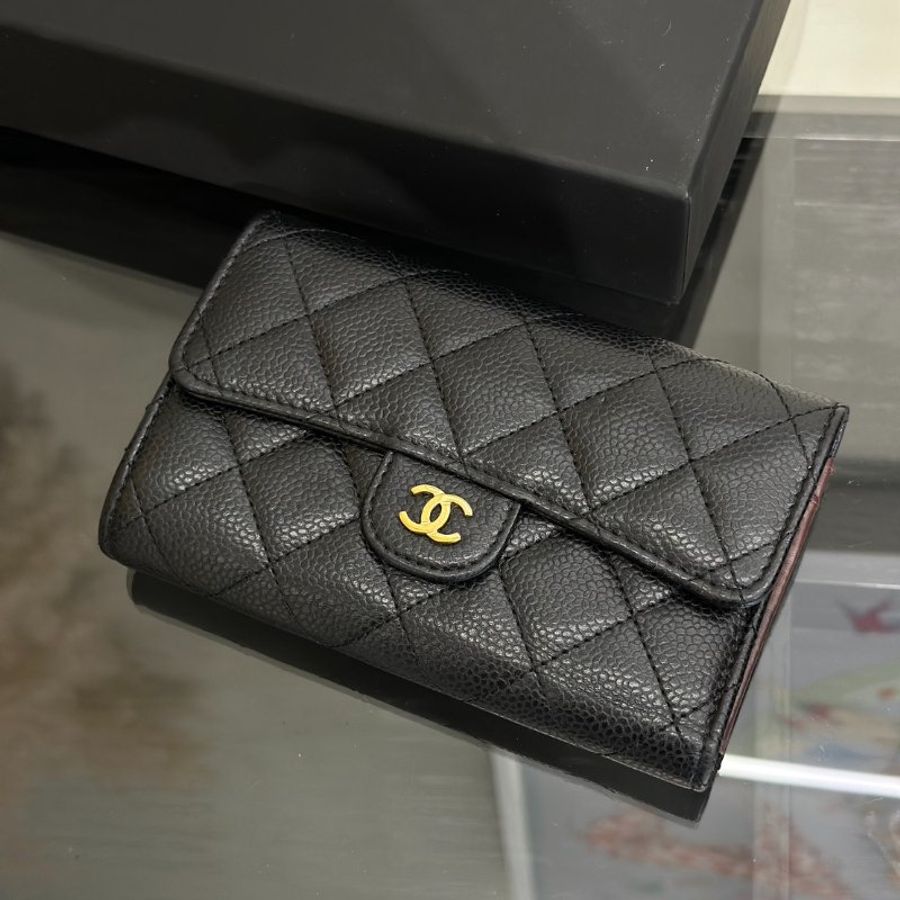 CHANEL 經典粒面牛皮中夾 - 黑金-2