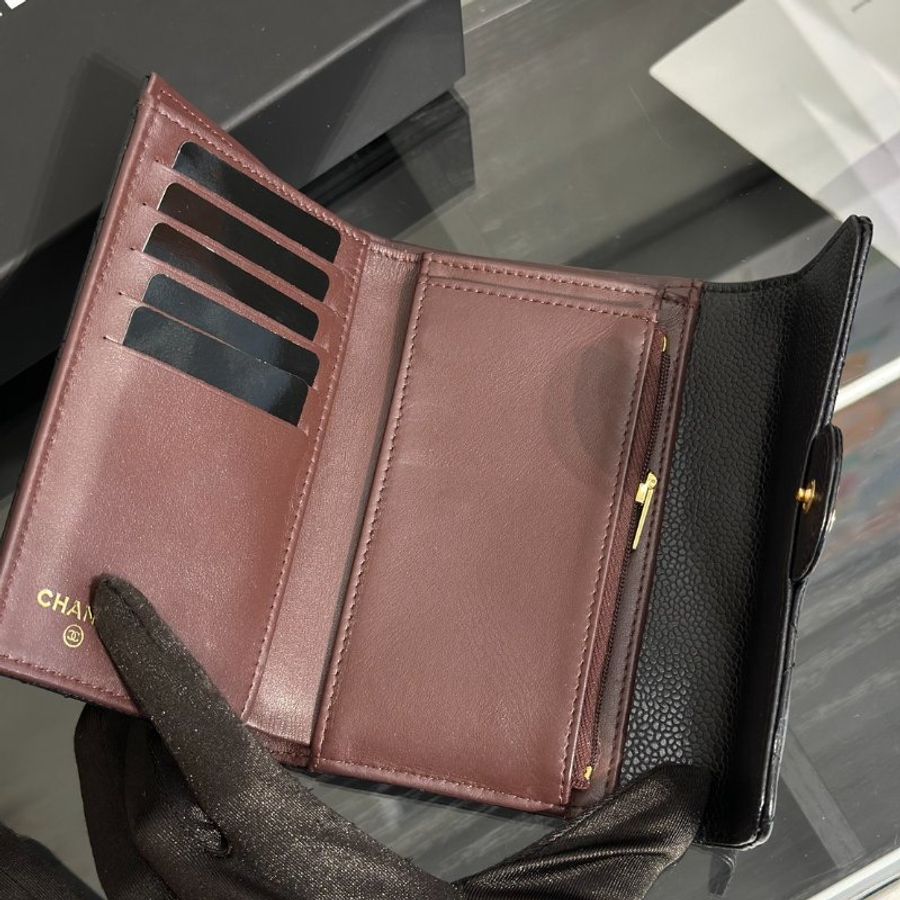 CHANEL 經典粒面牛皮中夾 - 黑金-4