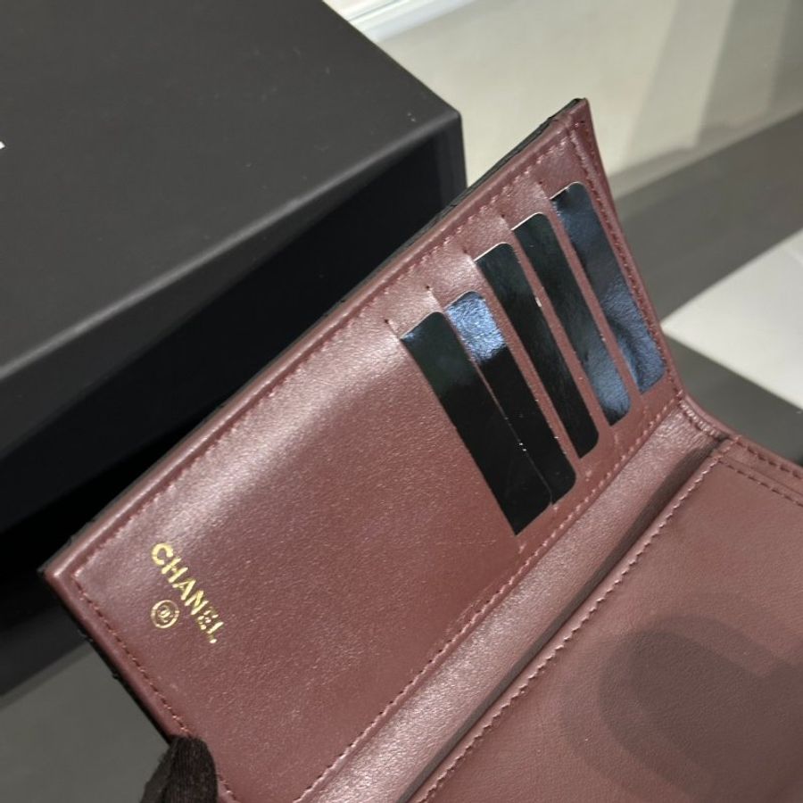 CHANEL 經典粒面牛皮中夾 - 黑金-7