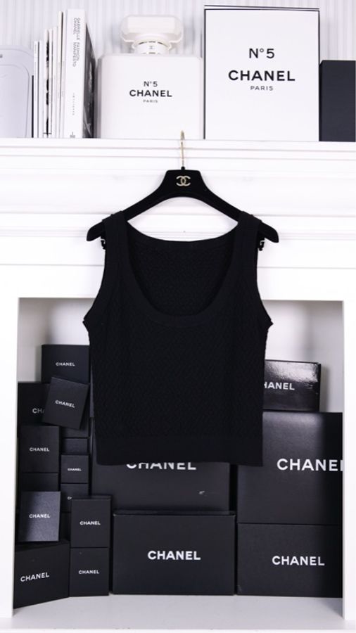 Chanel 23A黑色山羊绒针织背心马甲上衣-1