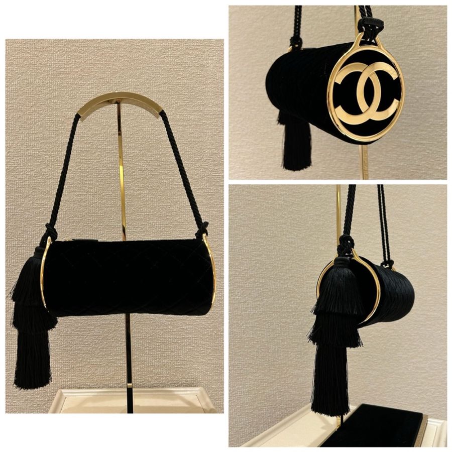 Chanel26A高級手工坊絲絨圓筒包黑色-4