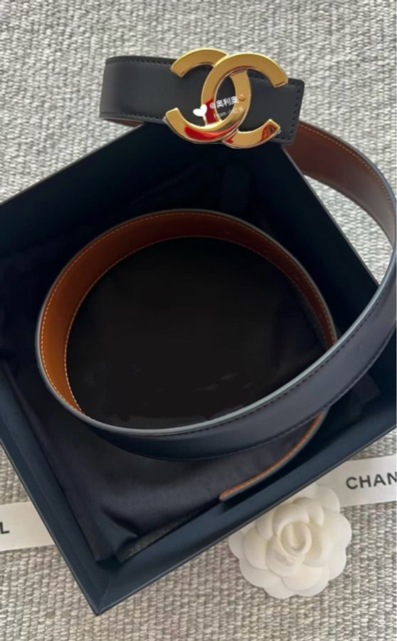 Chanel香奈兒26S黑棕色金扣雙C皮帶-1