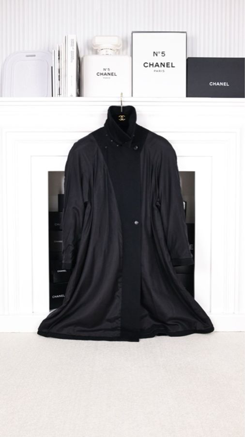 Chanel 91年黑色羊毛双排扣大衣外套-11