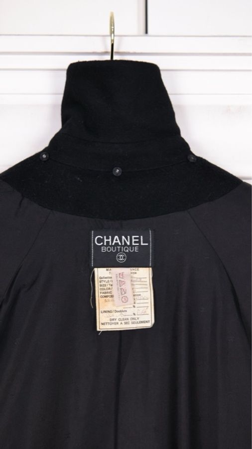 Chanel 91年黑色羊毛双排扣大衣外套-19