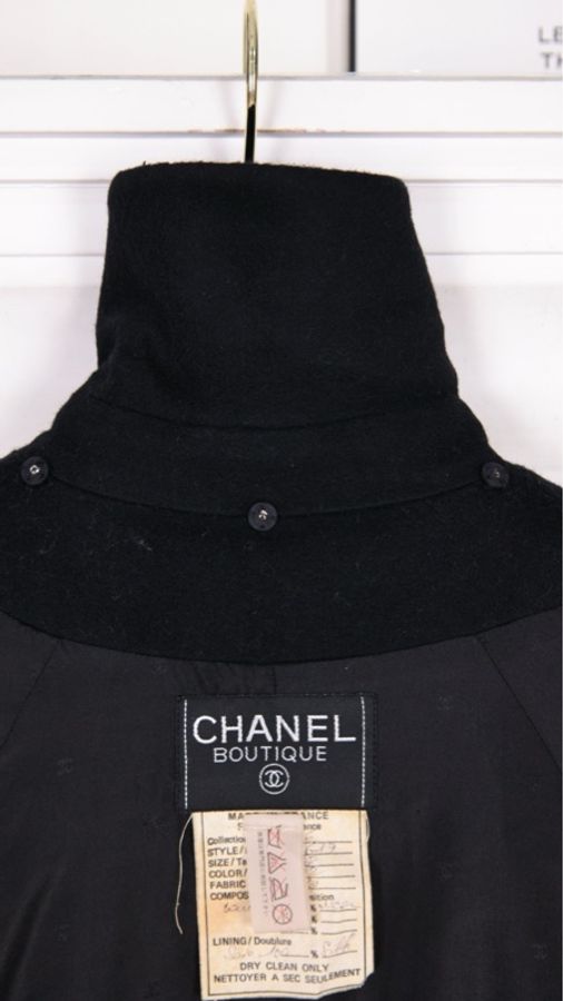 Chanel 91年黑色羊毛双排扣大衣外套-20