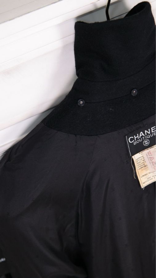 Chanel 91年黑色羊毛双排扣大衣外套-23