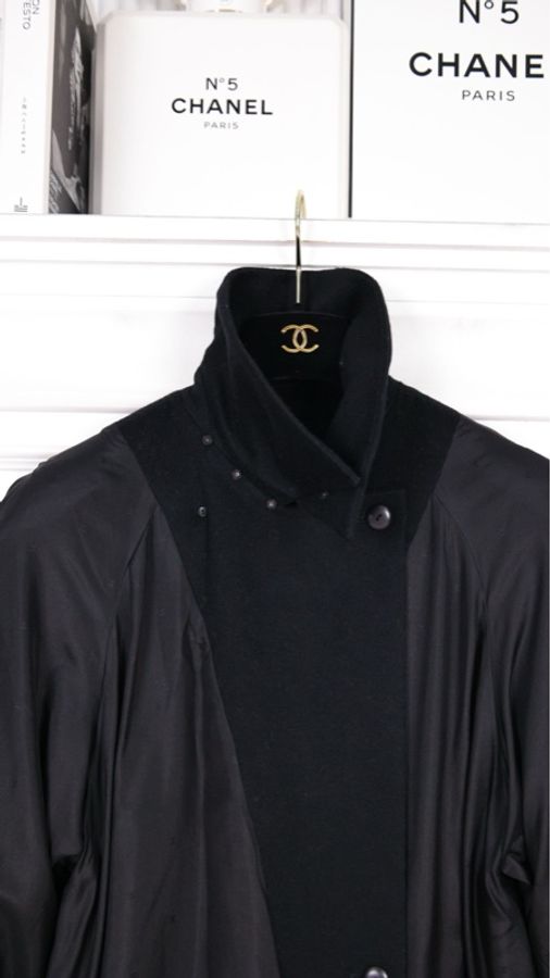 Chanel 91年黑色羊毛双排扣大衣外套-24