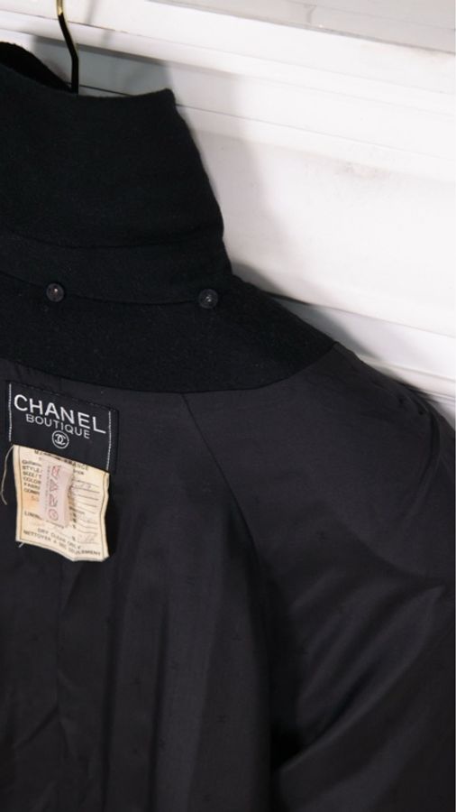 Chanel 91年黑色羊毛双排扣大衣外套-25
