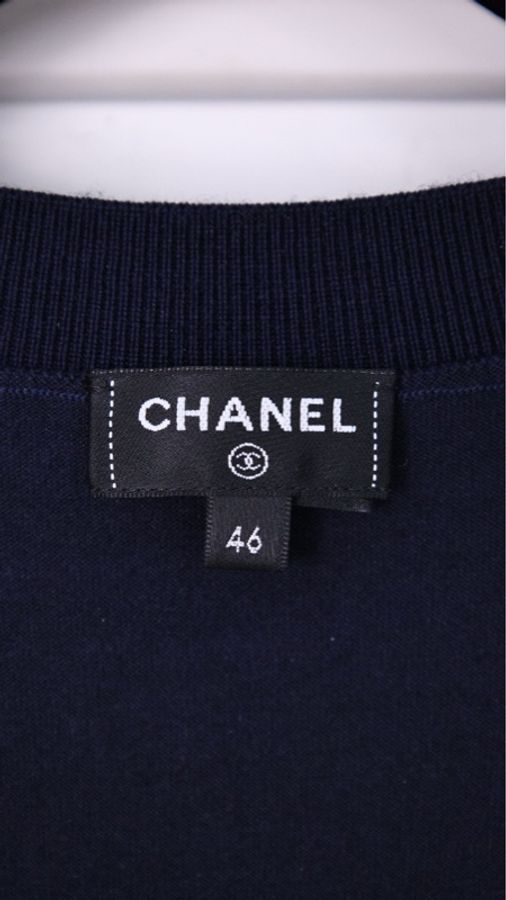 Chanel 23B酒红色拼深蓝色亮片cc针织短袖上衣外套-15