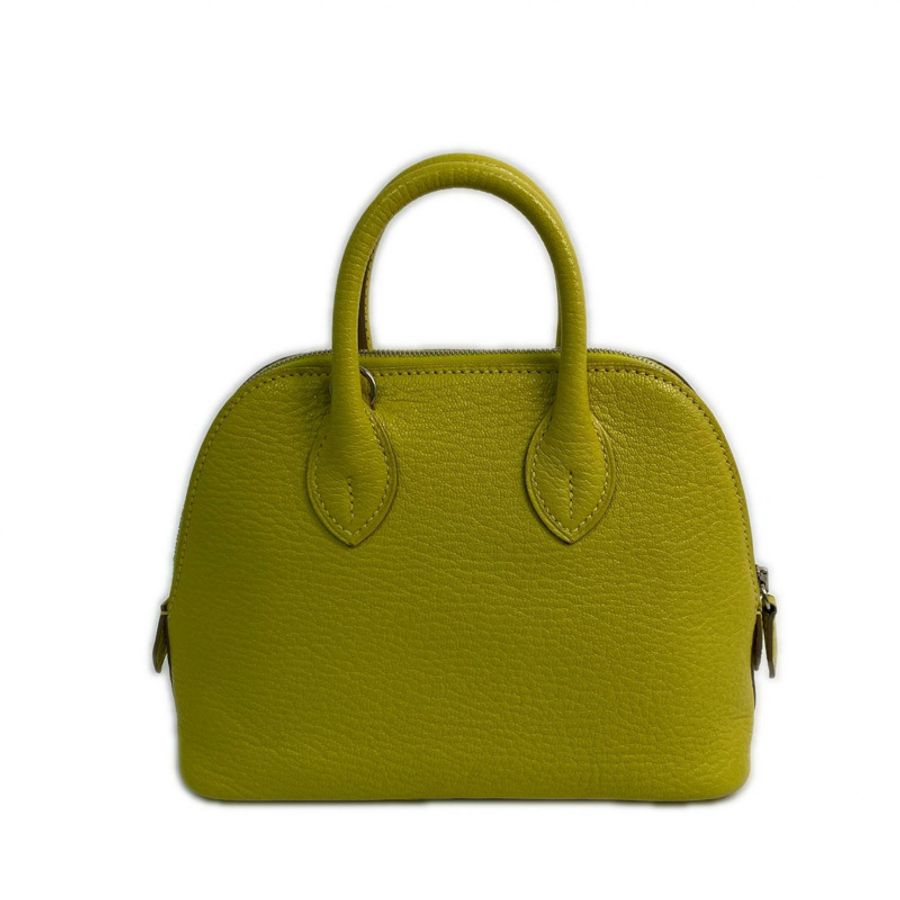 △ HERMES 愛馬仕 9R Lime Mysore Bolide 1923 Palladium-plated Hardware Stamp C 2 way bag 檸檬黃山羊皮銀扣 C刻兩用袋-267012364-1