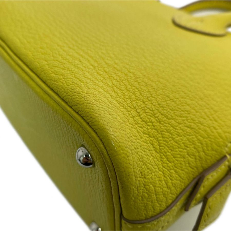 △ HERMES 愛馬仕 9R Lime Mysore Bolide 1923 Palladium-plated Hardware Stamp C 2 way bag 檸檬黃山羊皮銀扣 C刻兩用袋-267012364-7