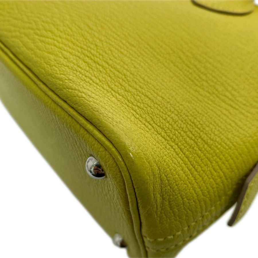 △ HERMES 愛馬仕 9R Lime Mysore Bolide 1923 Palladium-plated Hardware Stamp C 2 way bag 檸檬黃山羊皮銀扣 C刻兩用袋-267012364-9