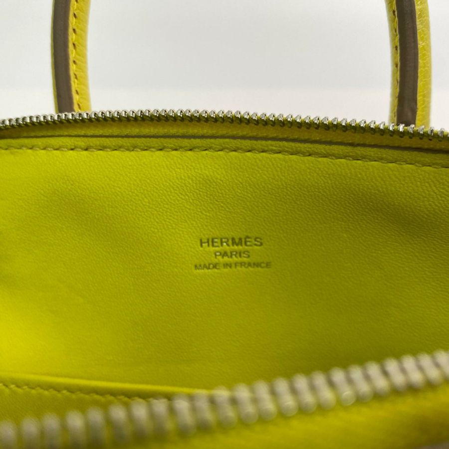 △ HERMES 愛馬仕 9R Lime Mysore Bolide 1923 Palladium-plated Hardware Stamp C 2 way bag 檸檬黃山羊皮銀扣 C刻兩用袋-267012364-12