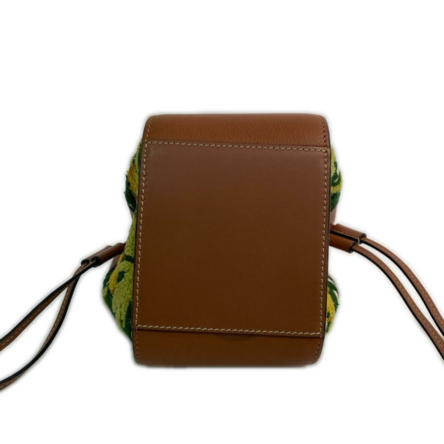 △ LOEWE 羅意威 Brown Calfskin And Canvas Mini Hammock Flower 2 way bag 啡色小牛皮和帆布兩用袋-267012821-5