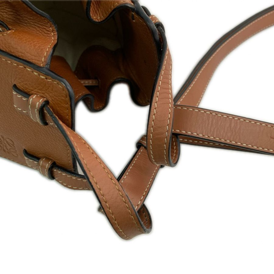 △ LOEWE 羅意威 Brown Calfskin And Canvas Mini Hammock Flower 2 way bag 啡色小牛皮和帆布兩用袋-267012821-11