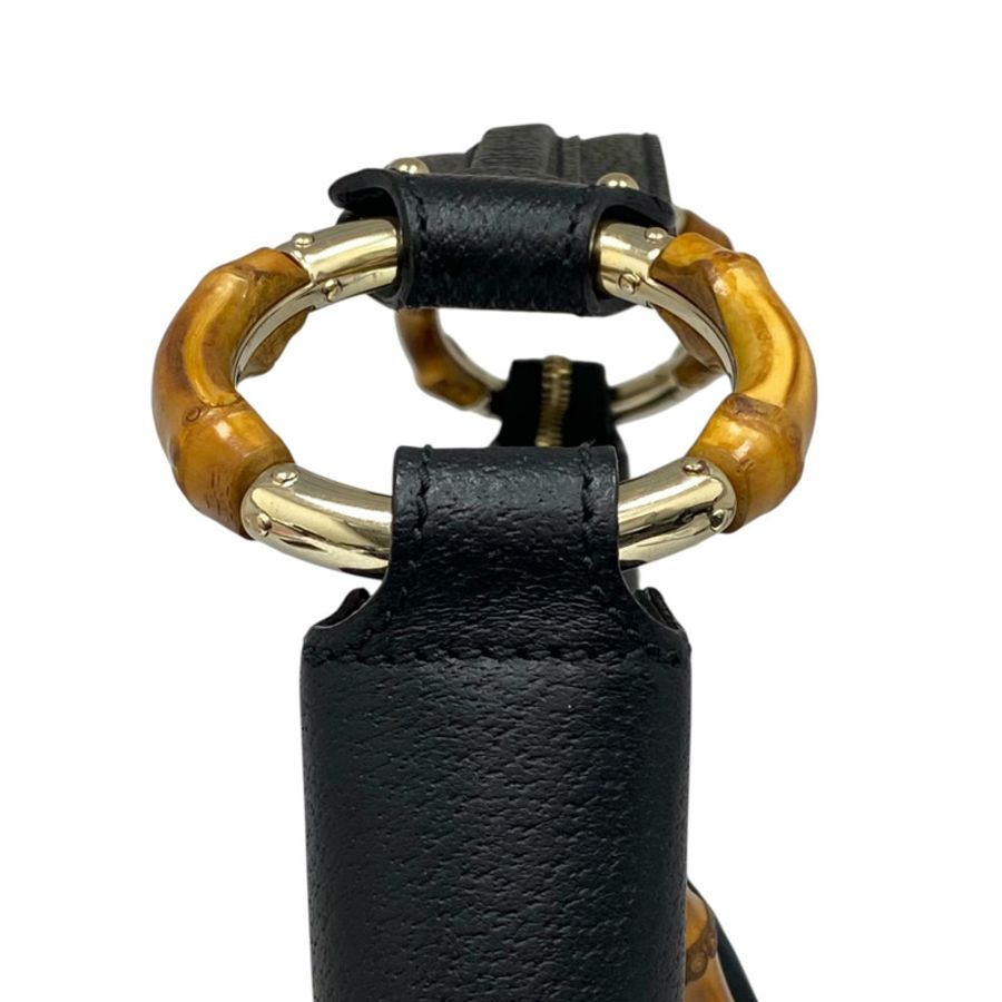 ☆ GUCCI 古馳 Black Calfskin Canvas Bamboo Shoulder Bag 黑色小牛皮帆布竹柄肩背包 137577-267012855-4