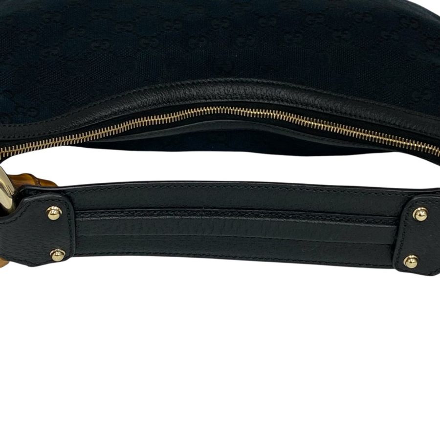 ☆ GUCCI 古馳 Black Calfskin Canvas Bamboo Shoulder Bag 黑色小牛皮帆布竹柄肩背包 137577-267012855-8