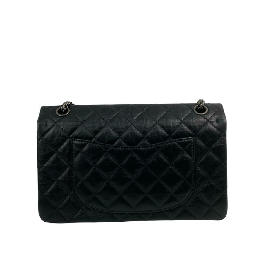 △ CHANEL 香奈兒 Black Calfskin 2.55 Classic Double Flap Ruthenium-Finish Metal 28CM No.21 Chain Shoulder Bag 黑色小牛皮2.55鍍釕金屬No.21鎖鏈肩背包 A37587-267013058-2