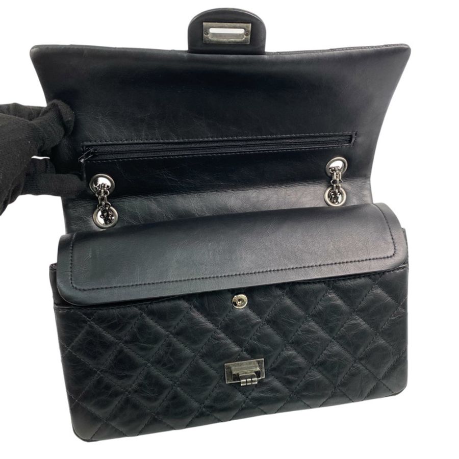 △ CHANEL 香奈兒 Black Calfskin 2.55 Classic Double Flap Ruthenium-Finish Metal 28CM No.21 Chain Shoulder Bag 黑色小牛皮2.55鍍釕金屬No.21鎖鏈肩背包 A37587-267013058-10