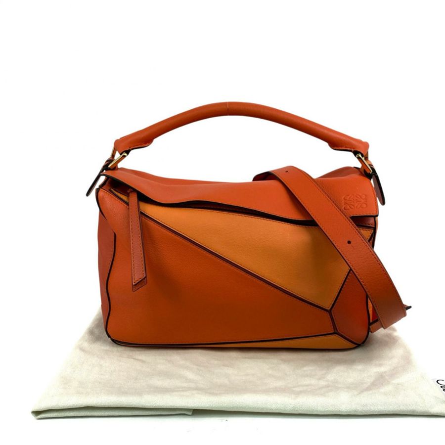 △ LOEWE 羅意威 Orange Calfskin Puzzle 2 way bag 橙色小牛皮兩用袋-267013057-0
