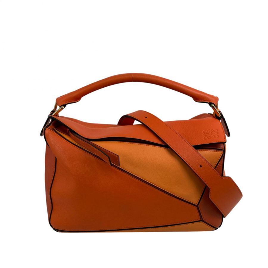 △ LOEWE 羅意威 Orange Calfskin Puzzle 2 way bag 橙色小牛皮兩用袋-267013057-1