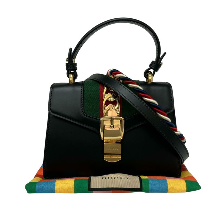 ☆ GUCCI 古馳 Black Calfskin Sylvie 2 way bag 黑色小牛皮兩用袋 470270-267013177-0
