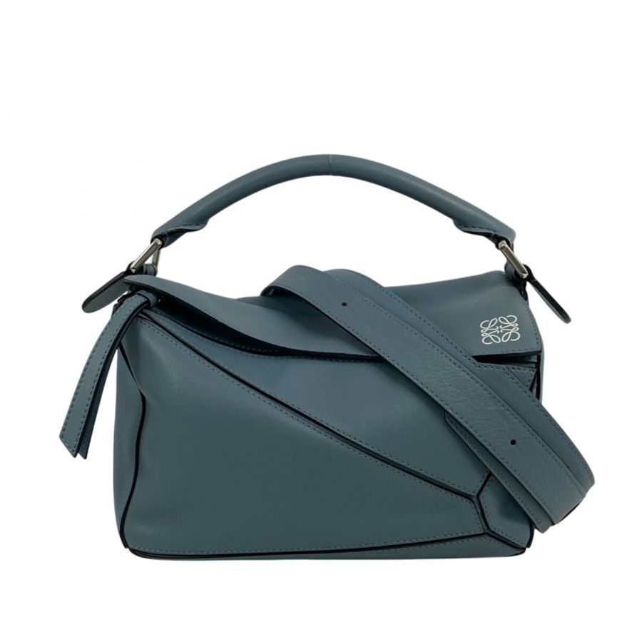 △ LOEWE 羅意威 Blue Calfskin Puzzle 2 way bag 藍色小牛皮兩用袋-267012517-0