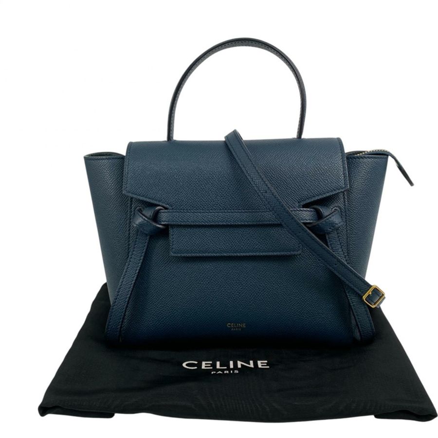△ CELINE 思琳 Navy Calfskin Nano Belt Bag 2 way bag 深藍色小牛皮兩用袋-267012880-0