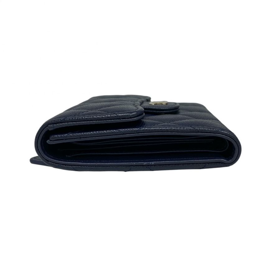 ☆ CHANEL 香奈兒 Navy Caviar Skin Short Wallet 深藍色粒紋小牛皮短銀包-267013029-3