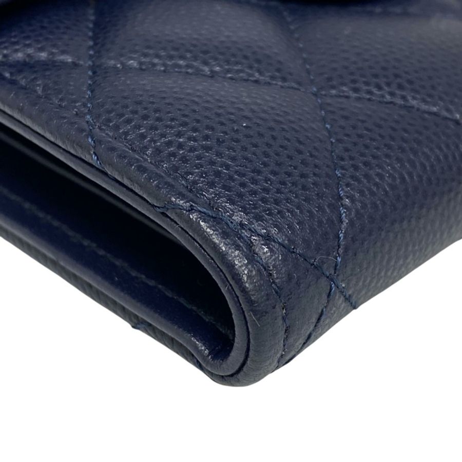 ☆ CHANEL 香奈兒 Navy Caviar Skin Short Wallet 深藍色粒紋小牛皮短銀包-267013029-9