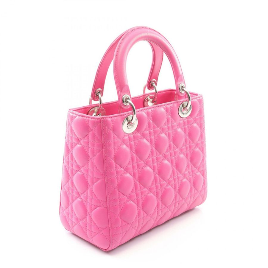 Christian Dior LADY DIOR Cannage 2Way Tote 手提包 皮革 粉紅色 二手 女士 CD-1