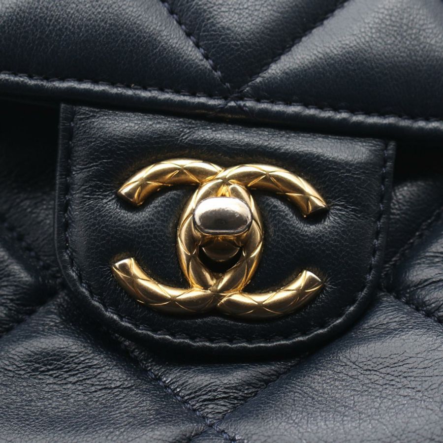 香奈兒 (CHANEL) 絎縫鏈條單肩包,羊皮材質,海軍藍,二手,女士,金色五金-8