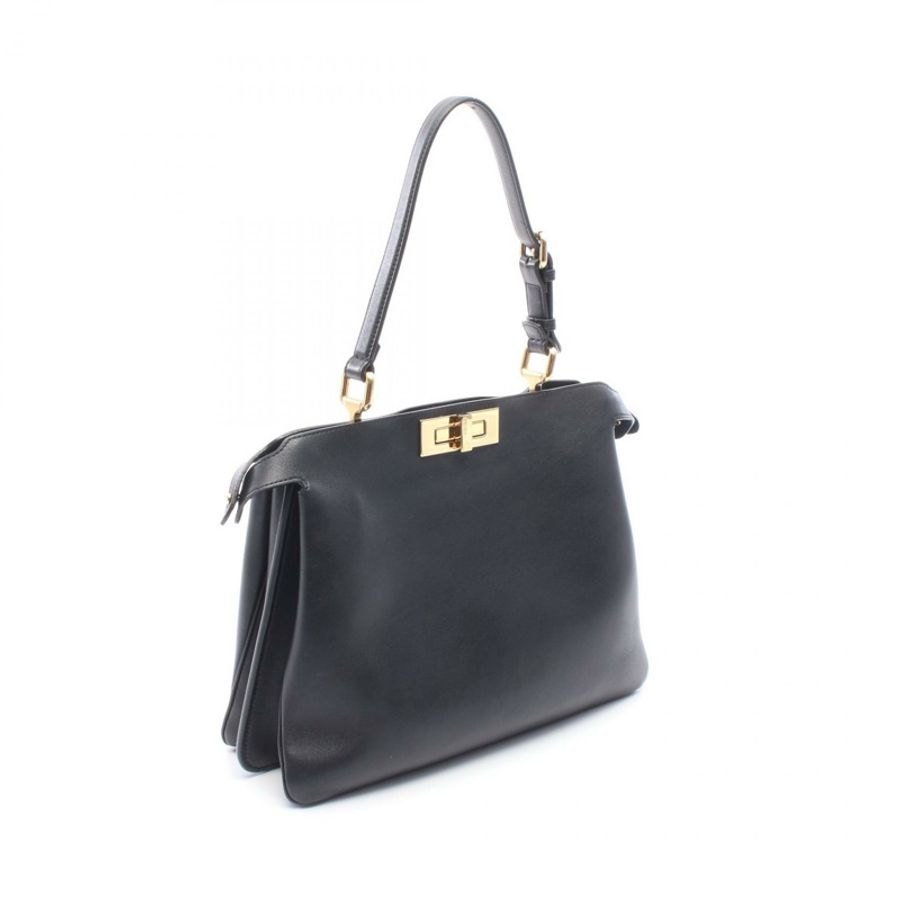 FENDI Peekaboo Soft 中型單肩手提包 8BN353 黑色皮革 二手 女士-1