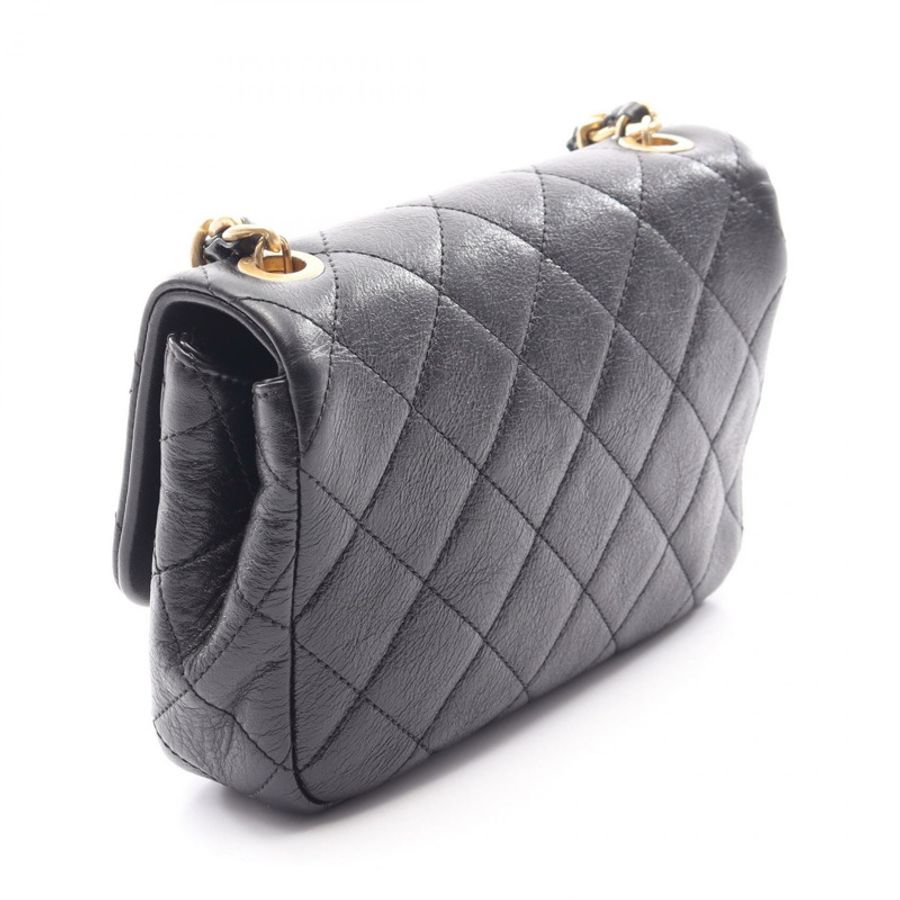 香奈兒 (CHANEL) 絎縫鏈條斜背包 AS3001 黑色皮革二手金色五金-1