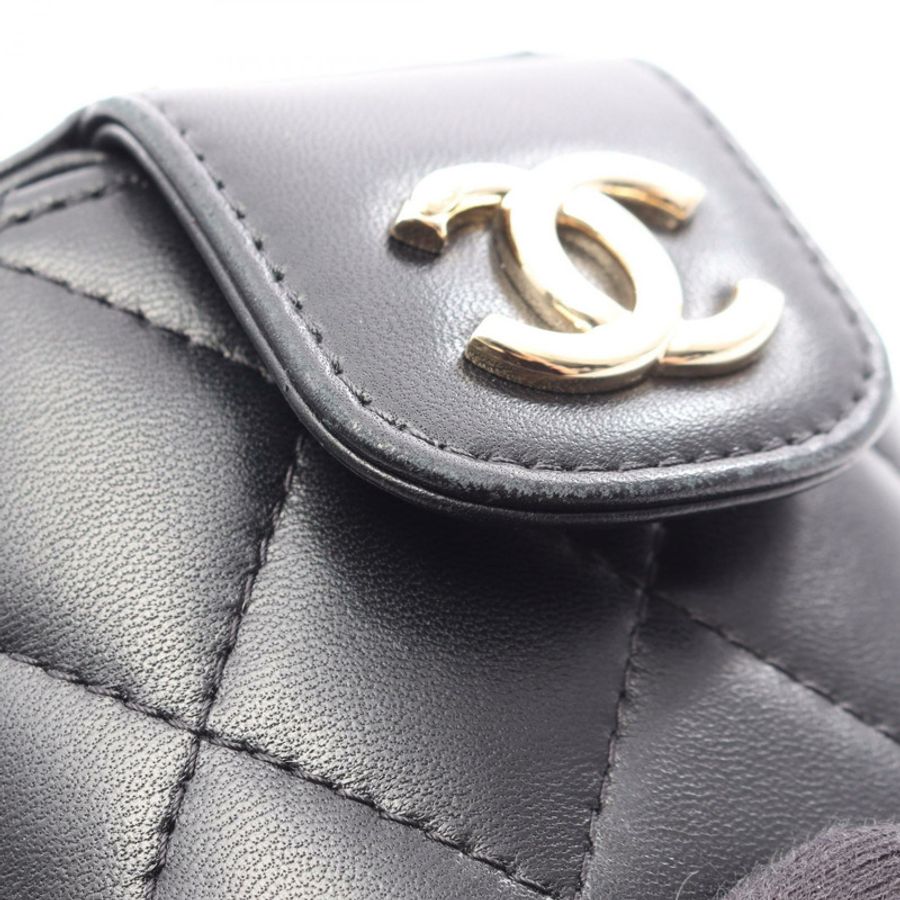 香奈兒 (CHANEL) Matelasse Mini Vanity 鏈條斜背包,羊皮材質,黑色,金色五金-6