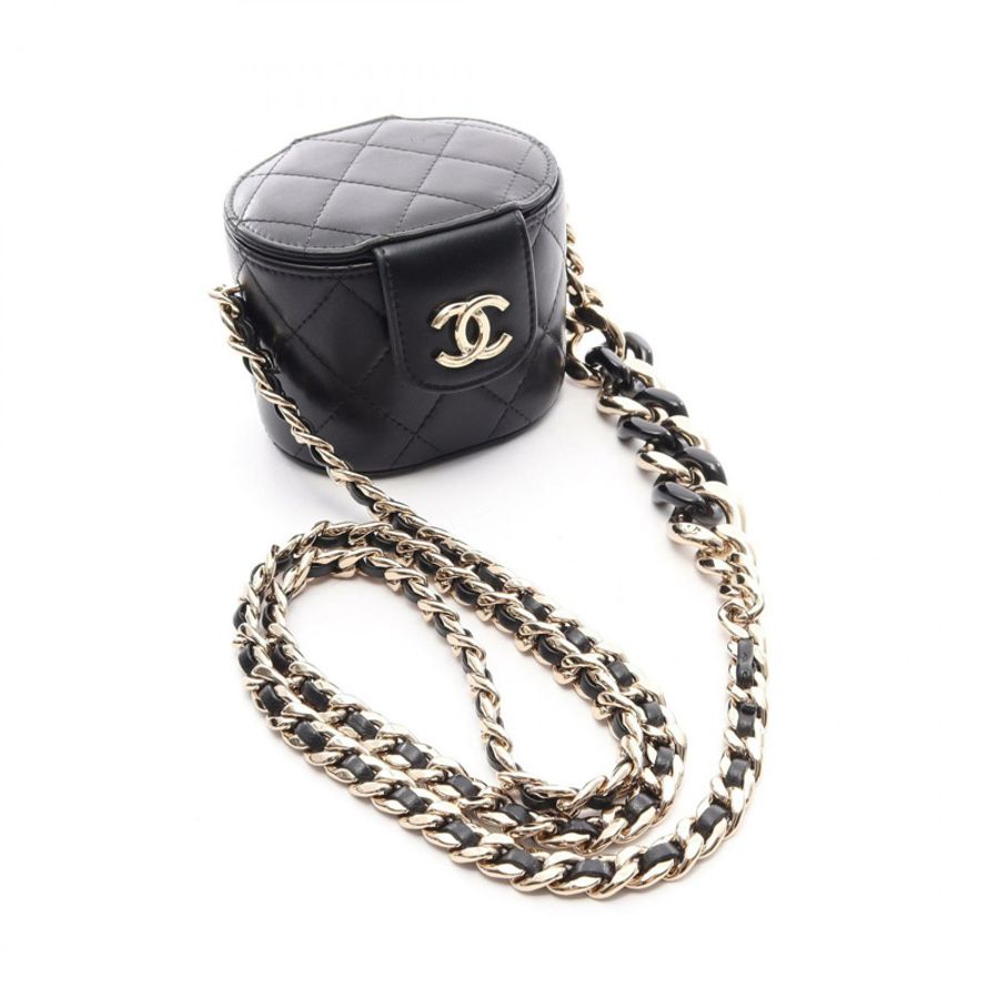 香奈兒 (CHANEL) Matelasse Mini Vanity 鏈條斜背包,羊皮材質,黑色,金色五金-15