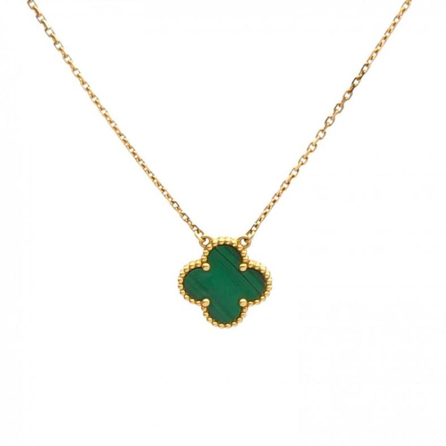 VAN CLEEF&ARPELS VintageAlhambra中號單花項鏈新扣18K黃金/孔雀石-0
