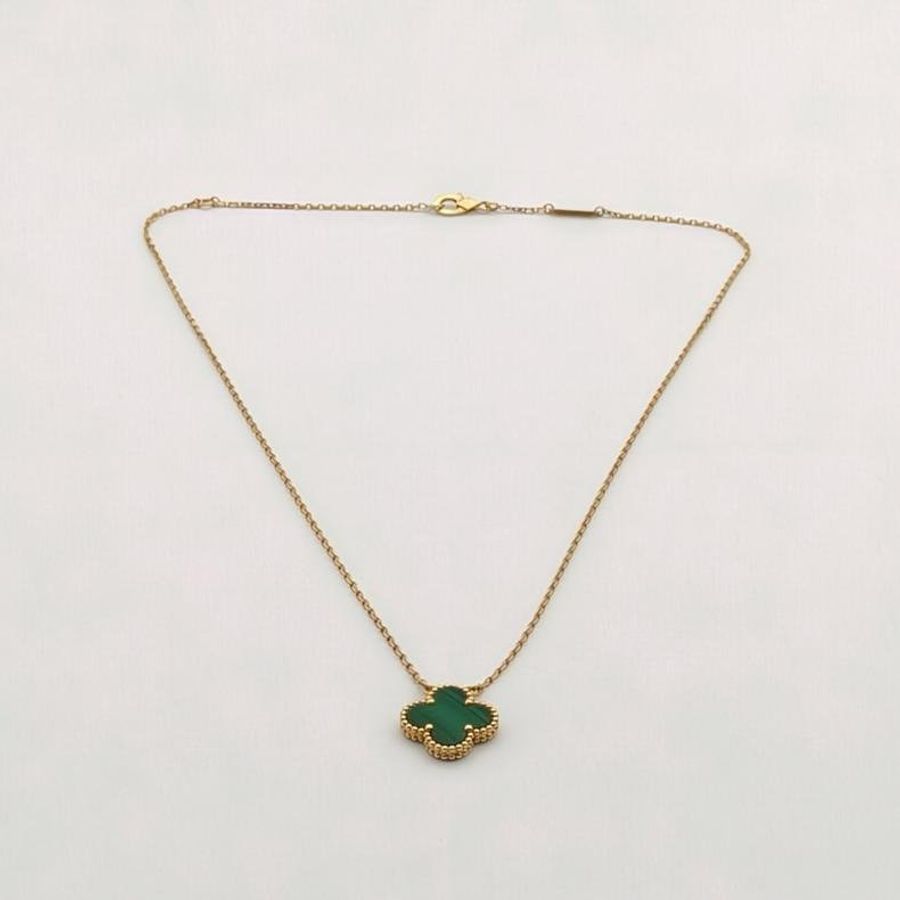 VAN CLEEF&ARPELS VintageAlhambra中號單花項鏈新扣18K黃金/孔雀石-4