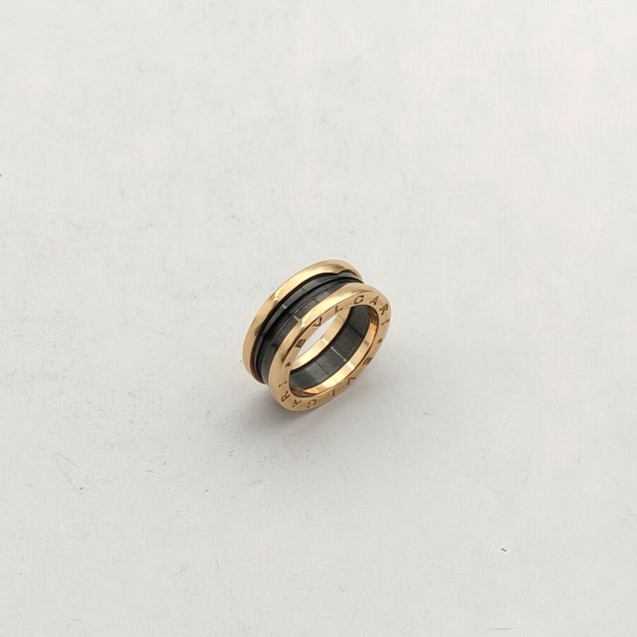 BVLGARI 18K玫瑰金黑陶瓷B.ZERO1彈簧戒指兩圈-1