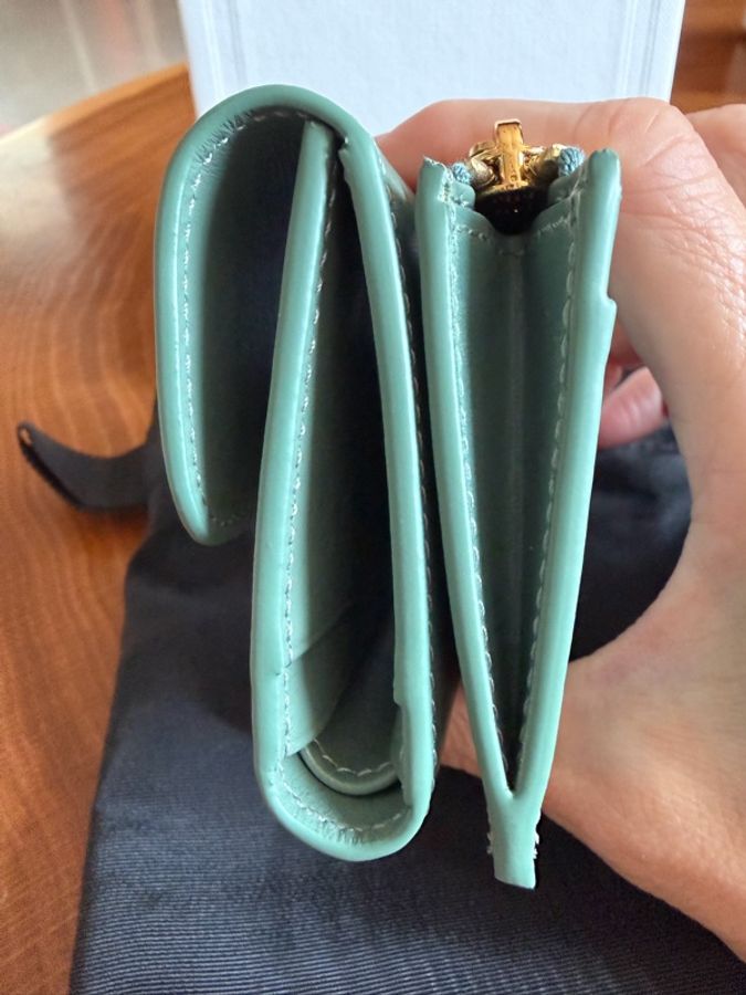 CELINE Triomphe 凱旋門三折短夾 Smooth Calfskin｜霧綠色（Sage）-6