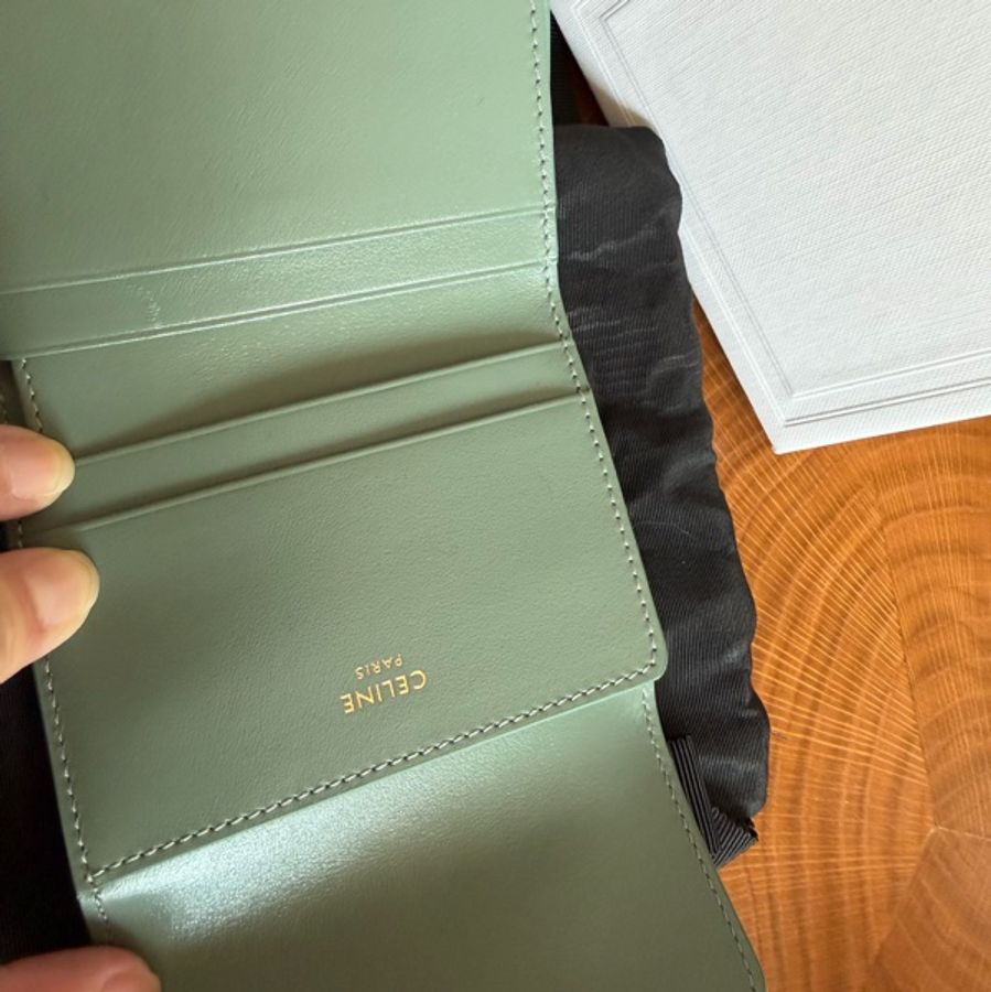 CELINE Triomphe 凱旋門三折短夾 Smooth Calfskin｜霧綠色（Sage）-12