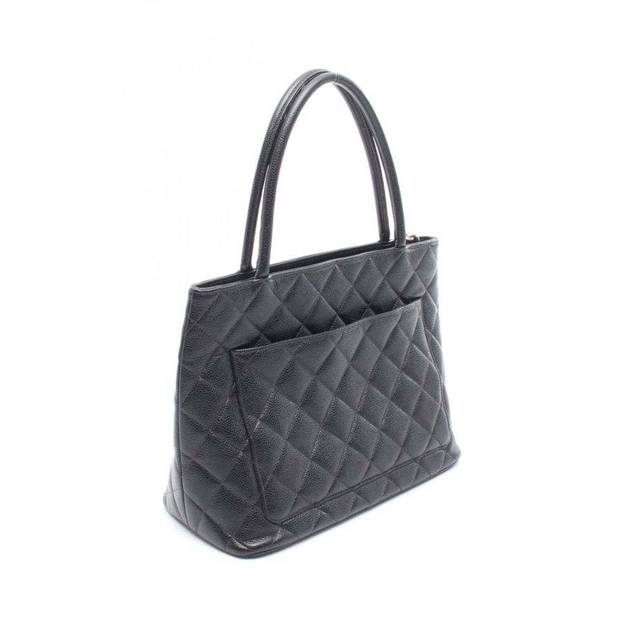 香奈兒 (CHANEL) Medallion 托特包 A01804 黑色粒面小牛皮,二手女士 SHW-1