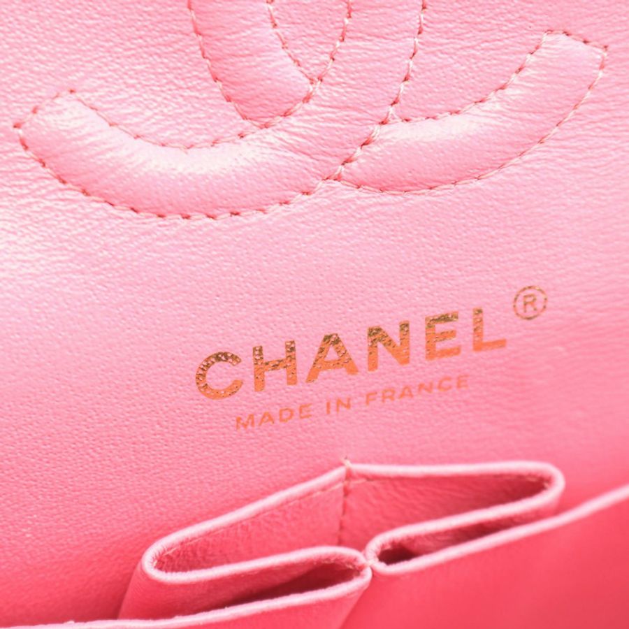 香奈兒 (CHANEL) 人字紋 V 字縫線鏈條單背包 A01113 羊皮 粉紅色 金色五金 二手-3