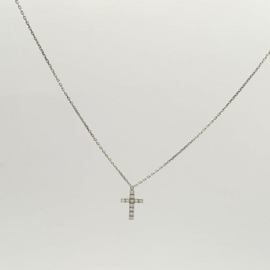 CARTIER 18K白金鑽石Symbol系列十字架項鏈小號-1